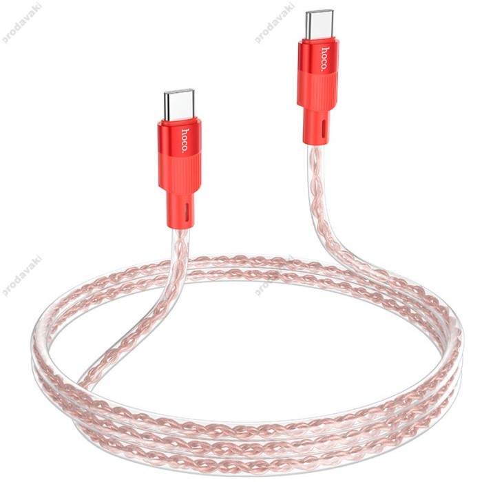 Кабель HOCO X99 Crystal junction silicone charging data cable Type-C to Type-C 60W 3A 1m Red