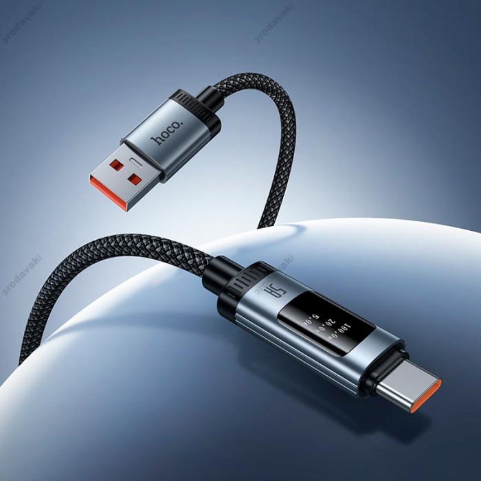 Кабель HOCO U148 Lord digital display charging data cable USB to Type-C 100W 5A 1.2m Black