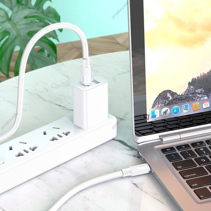 Кабель HOCO X84 Solid charging data cable Type-C to Type-C 60W 3A 1m White
