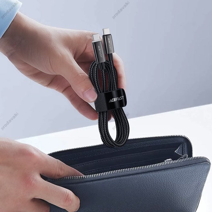 Кабель ACEFAST C23-03 intelligent power-off charging data cable Type-C to Type-C 60W 3A 1.2m Black