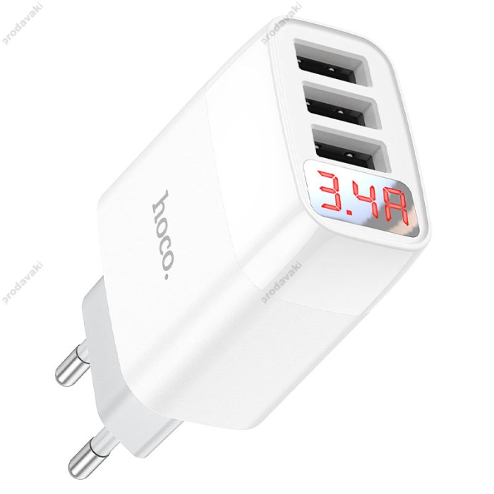 Мережевий зарядний пристрій HOCO C93A Easy charge digital display charger 17W White