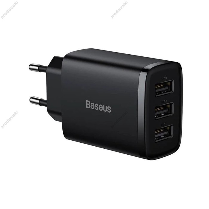 Мережевий зарядний пристрій Baseus Compact Charger 3U 17W EU Black CCXJ020101