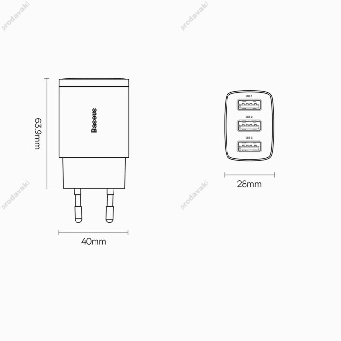 Мережевий зарядний пристрій Baseus Compact Charger 3U 17W EU Black CCXJ020101