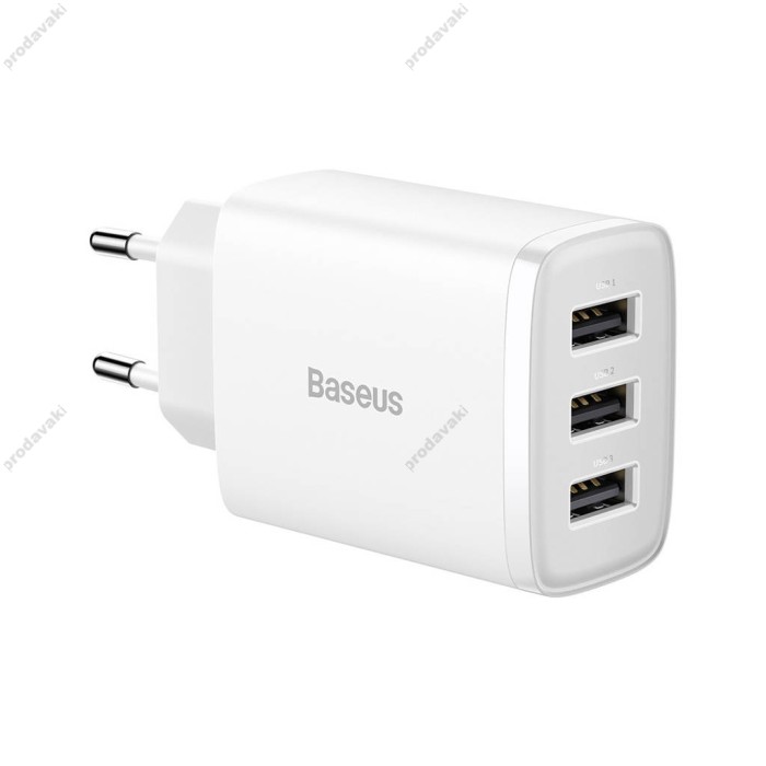 Мережевий зарядний пристрій Baseus Compact Charger 3U 17W EU White CCXJ020102