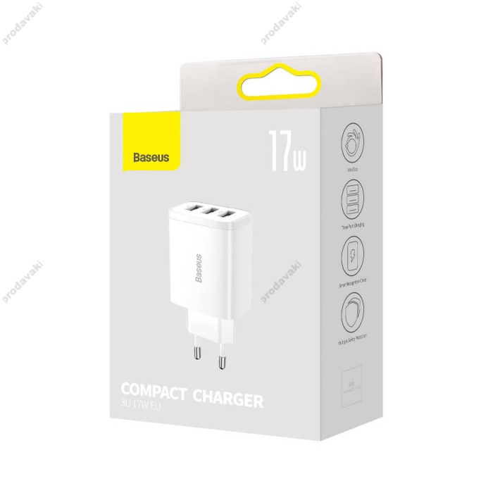 Мережевий зарядний пристрій Baseus Compact Charger 3U 17W EU White CCXJ020102