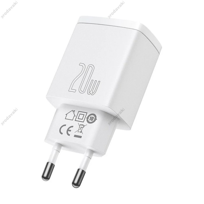 Мережевий зарядний пристрій Baseus Compact Quick Charger U+C 20W EU White CCXJ-B02
