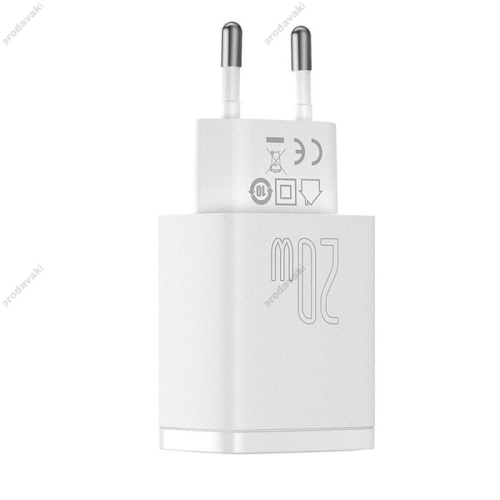 Мережевий зарядний пристрій Baseus Compact Quick Charger U+C 20W EU White CCXJ-B02