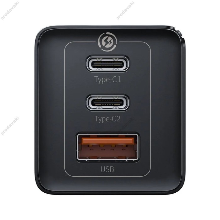 Мережевий зарядний пристрій Baseus GaN2 Pro Quick Charger 2C+U Type-C cable 65W Black CCGAN2P-B01