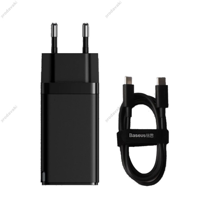 Мережевий зарядний пристрій Baseus GaN2 Pro Quick Charger 2C+U Type-C cable 65W Black CCGAN2P-B01