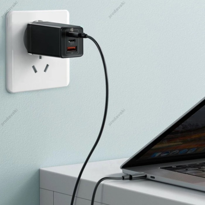 Мережевий зарядний пристрій Baseus GaN2 Pro Quick Charger 2C+U Type-C cable 65W Black CCGAN2P-B01