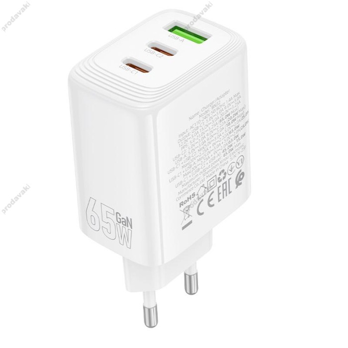 Мережевий зарядний пристрій Borofone BN32 Cargador GaN 65W White