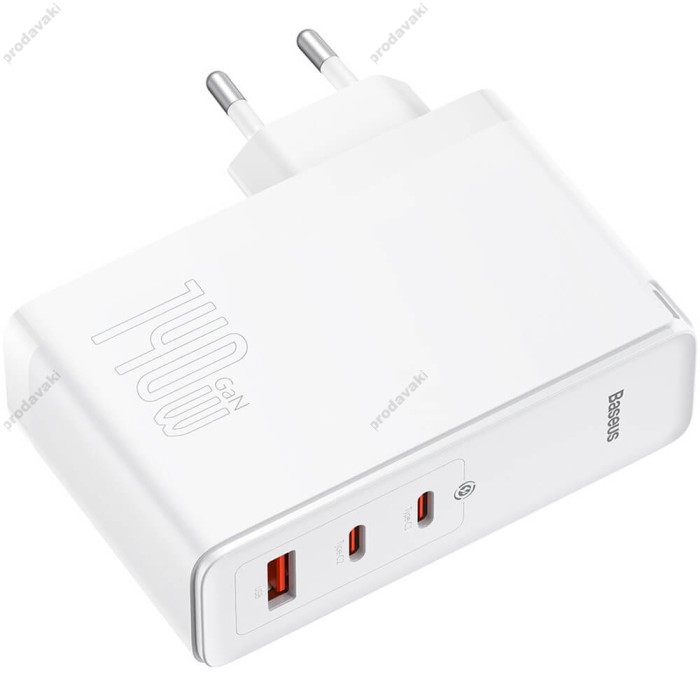 Мережевий зарядний пристрій Baseus GaN5 Pro Fast Charger 2C+U Type-C cable 140W White CCGP100202