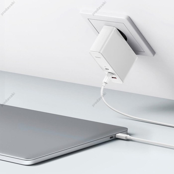 Мережевий зарядний пристрій Baseus GaN5 Pro Fast Charger 2C+U Type-C cable 140W White CCGP100202