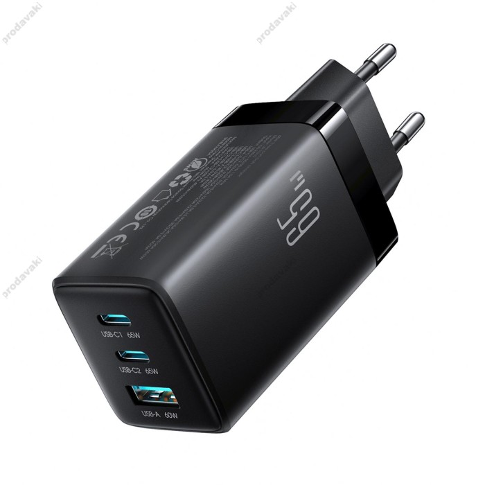 Мережевий зарядний пристрій JoyRoom JR-TG10 GaN Three-Port Type-C cable 65W Black