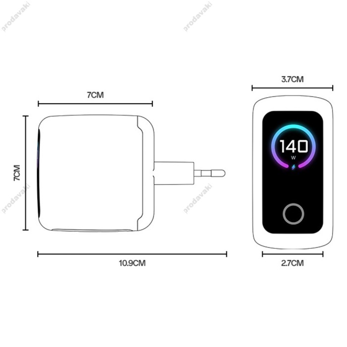 Мережевий зарядний пристрій Yesido YC114 GaN Display 140W White