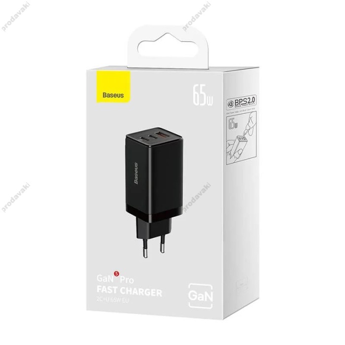 Мережевий зарядний пристрій Baseus GaN5 Pro Fast Charger 2C+U Type-C cable 65W White CCGP120201
