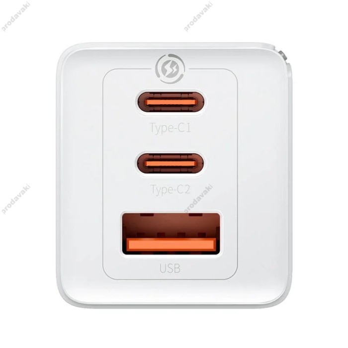 Мережевий зарядний пристрій Baseus GaN5 Pro Fast Charger 2C+U Type-C cable 65W White CCGP120202