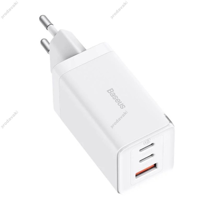 Мережевий зарядний пристрій Baseus GaN5 Pro Fast Charger 2C+U Type-C cable 65W White CCGP120202