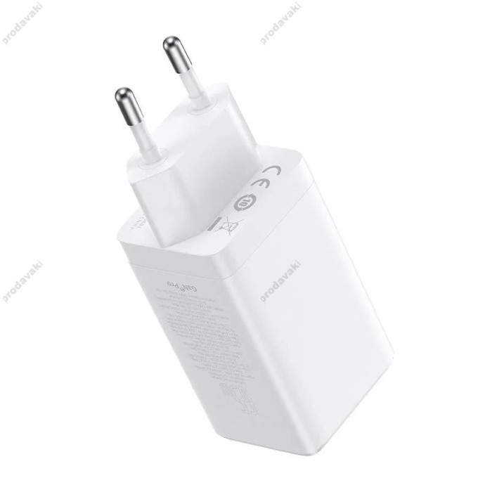 Мережевий зарядний пристрій Baseus GaN5 Pro Fast Charger 2C+U Type-C cable 65W White CCGP120202