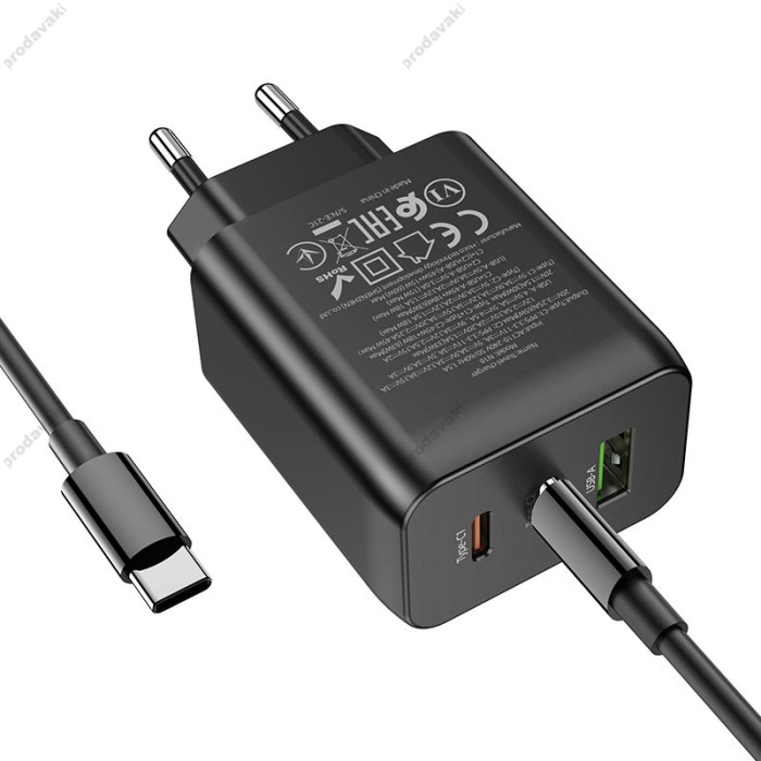 Мережевий зарядний пристрій HOCO N18 Phenomenon charger Type-C cable 65W Black