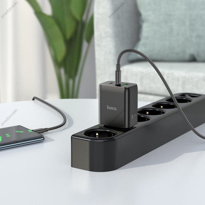 Мережевий зарядний пристрій HOCO N18 Phenomenon charger Type-C cable 65W Black