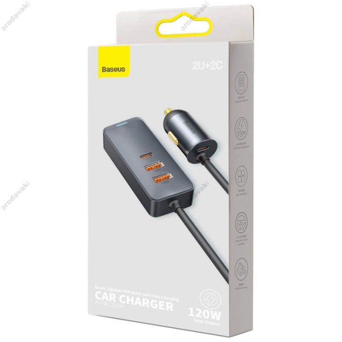 Автомобільний зарядний пристрій Baseus Share Together PPS multi-port Fast charging car 120W 2U+2C Grey CCBT-A0G