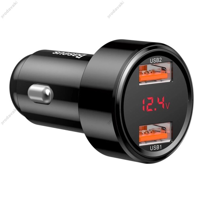 Автомобільний зарядний пристрій BASEUS Magic Series Dual USB QC with digital display Black CCMLC20A-01