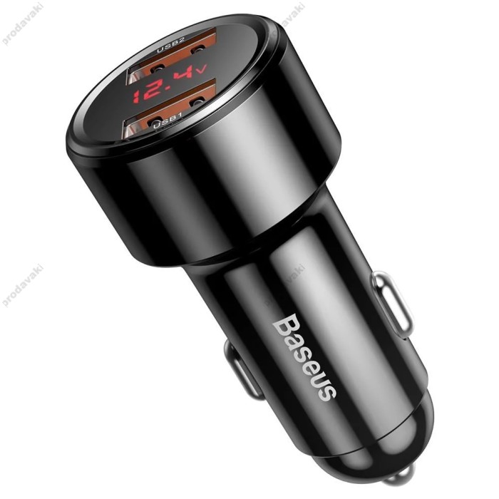 Автомобільний зарядний пристрій BASEUS Magic Series Dual USB QC with digital display Black CCMLC20A-01