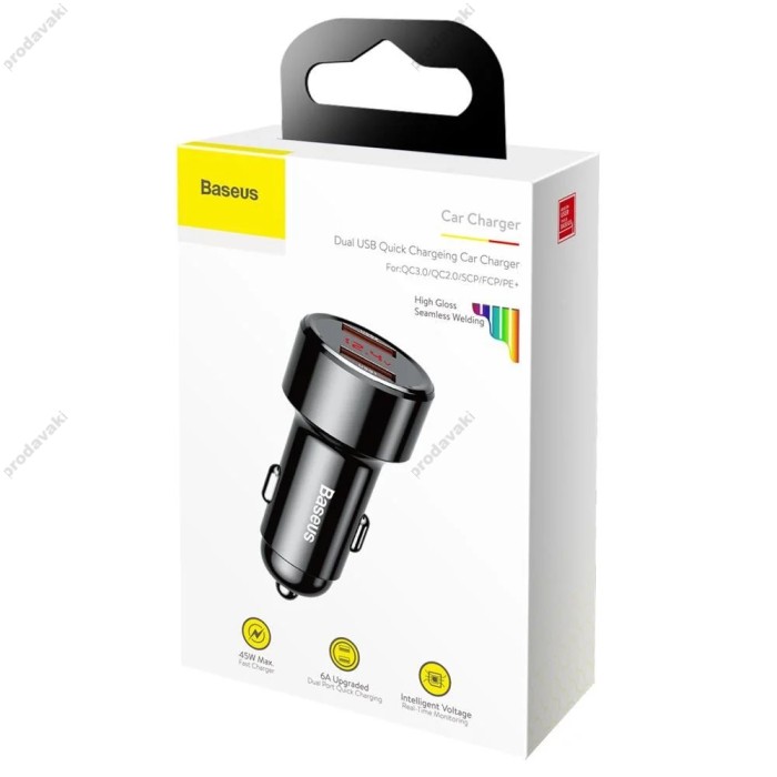 Автомобільний зарядний пристрій BASEUS Magic Series Dual USB QC with digital display Black CCMLC20A-01