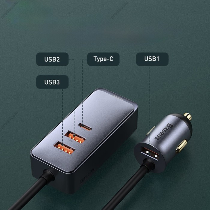 Автомобільний зарядний пристрій Baseus Share Together PPS Multi-Port 120W 3U+1C Grey CCBT-B0G