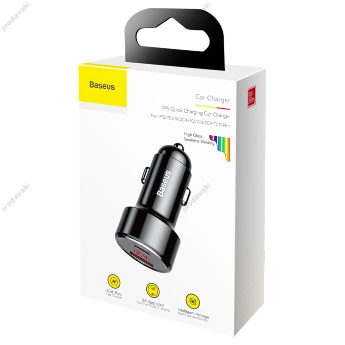 Автомобільний зарядний пристрій Baseus Magic Series PPS with digital display 45W Black CCMLC20C-01