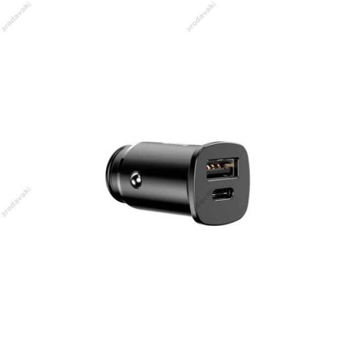 Автомобільний зарядний пристрій Baseus Square Metal PD 3.0 QC USB + Type-C 30W Black CCALL-AS01