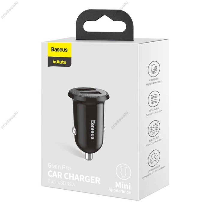 Автомобільний зарядний пристрій Baseus Grain Pro Car Charger 4.8A Black CCALLP-01