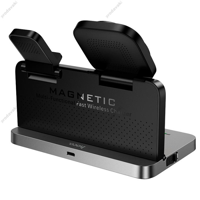 Беспровідний зарядний пристрій HOCO DWQ03 4-in-1 бездротовий charger with alarm clock 15W Black