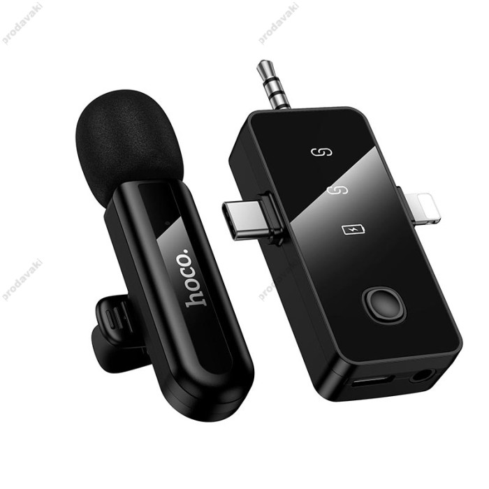 Бездротовий мікрофон Hoco L20B Fair Wireless Microphone Lightning / Type-C / 3.5mm Black