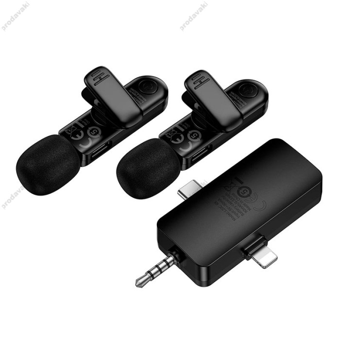 Бездротовий мікрофон Hoco L20C Fair dual-mic wireless microphone Lightning / Type-C / 3.5mm Black