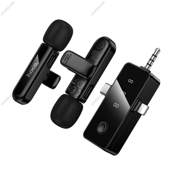 Бездротовий мікрофон Hoco L20C Fair dual-mic wireless microphone Lightning / Type-C / 3.5mm Black