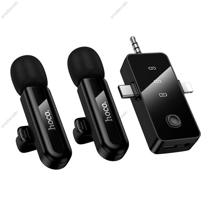 Бездротовий мікрофон Hoco L20C Fair dual-mic wireless microphone Lightning / Type-C / 3.5mm Black