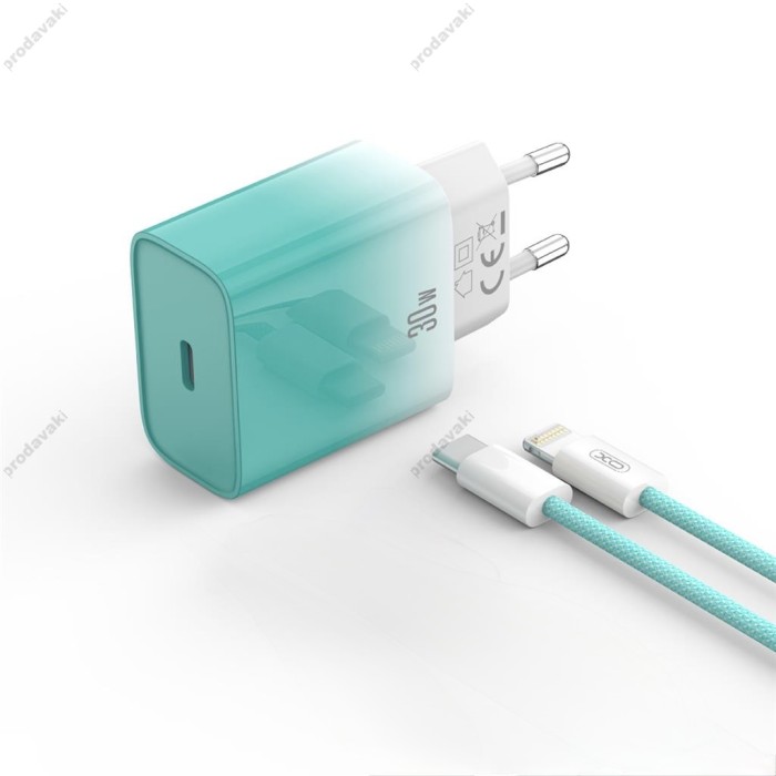 Мережевий зарядний пристрій XO CE18 cable Lightning 30W Blue