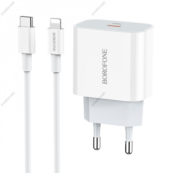 Мережевий зарядний пристрій BOROFONE BA38A Plus Speedy Type-C-Lightning Cable 20W White