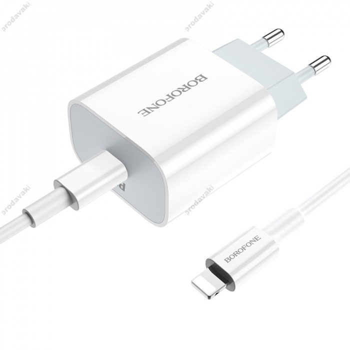 Мережевий зарядний пристрій BOROFONE BA38A Plus Speedy Type-C-Lightning Cable 20W White