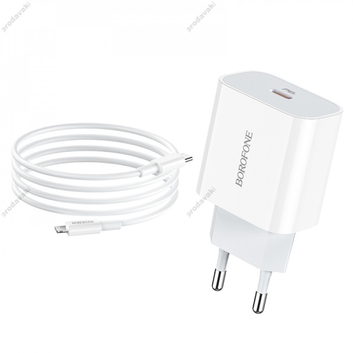 Мережевий зарядний пристрій BOROFONE BA38A Plus Speedy Type-C-Lightning Cable 20W White