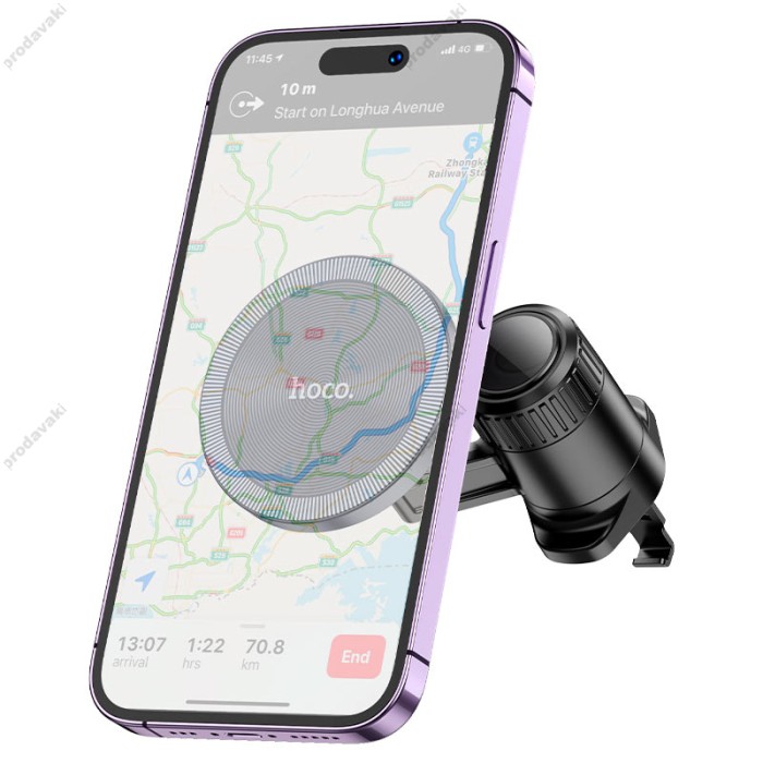 Автомобільний тримач із бездротовою зарядкою Hoco H23 Alma metal ring magnetic car holder (air outlet) Black