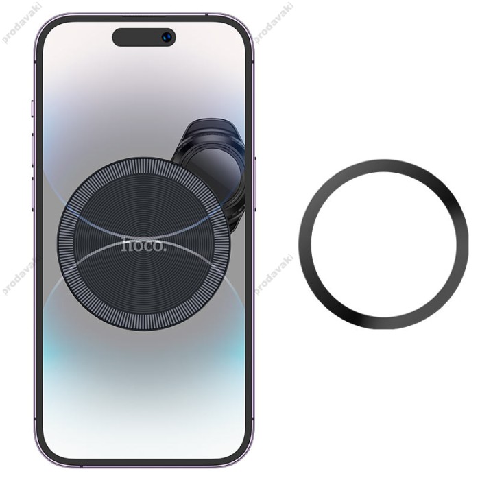 Автомобільний тримач із бездротовою зарядкою Hoco H23 Alma metal ring magnetic car holder (air outlet) Black