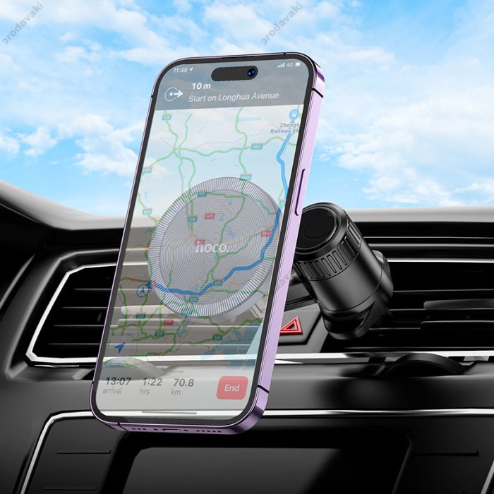 Автомобільний тримач із бездротовою зарядкою Hoco H23 Alma metal ring magnetic car holder (air outlet) Black