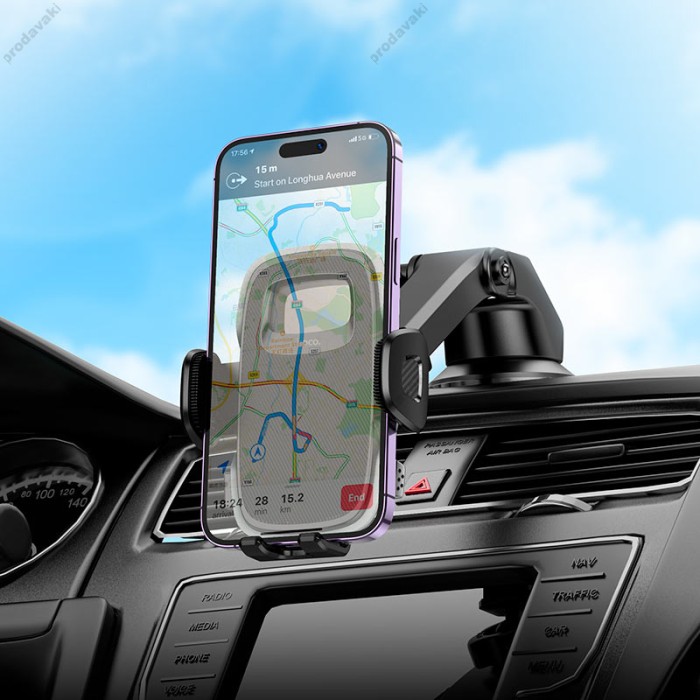 Автомобільний тримач Hoco H15 Fair push-type car holder (center console) Black