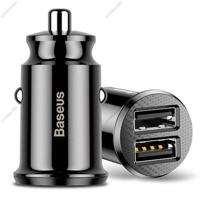 Автомобільний зарядний пристрій Baseus Grain Mini Dual USB Smart Car Charger 3.1A Black CCALL-ML01