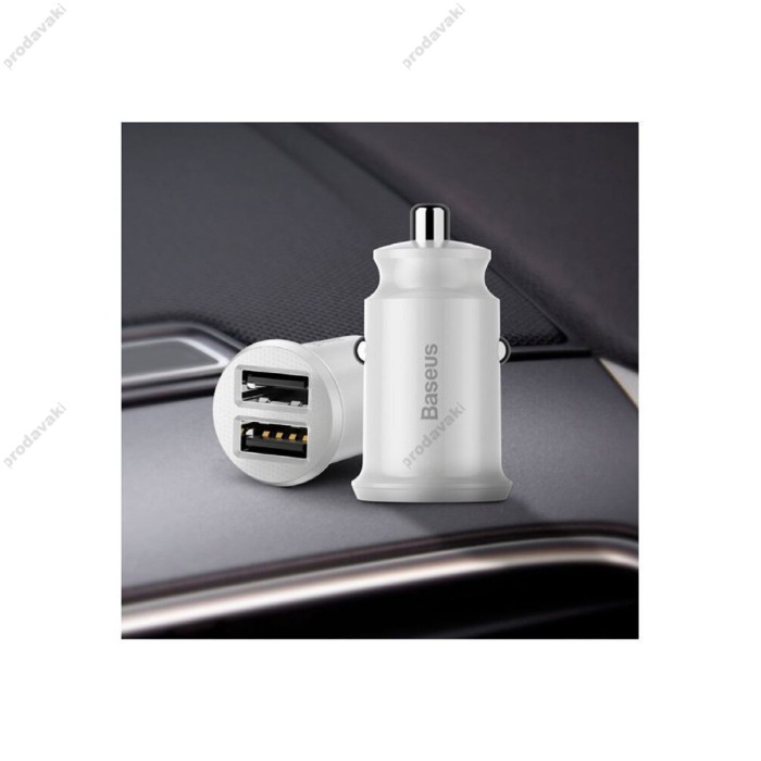 Автомобільний зарядний пристрій Baseus Grain Mini Dual USB Smart Car Charger 3.1A White CCALL-ML02