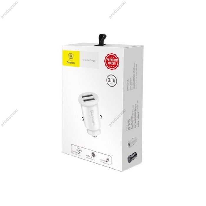 Автомобільний зарядний пристрій Baseus Grain Mini Dual USB Smart Car Charger 3.1A White CCALL-ML02