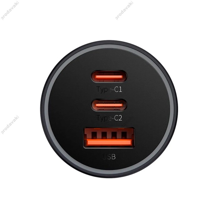 Автомобільний зарядний пристрій Baseus Golden Contactor Pro Triple U+C+C 65W Dark Grey CGJP010013